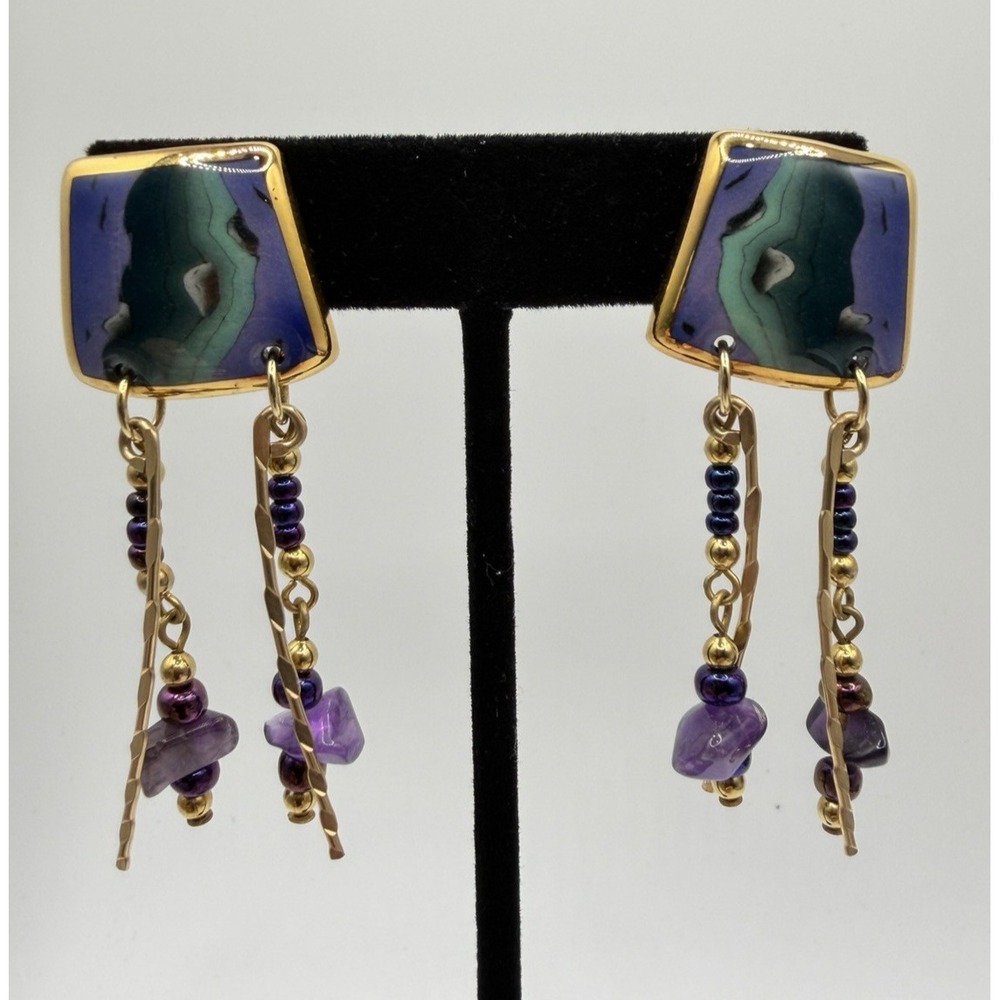 Y2K Abstract Amethyst Earrings Mixed Media Artisan Wearable Art Statement Dangle